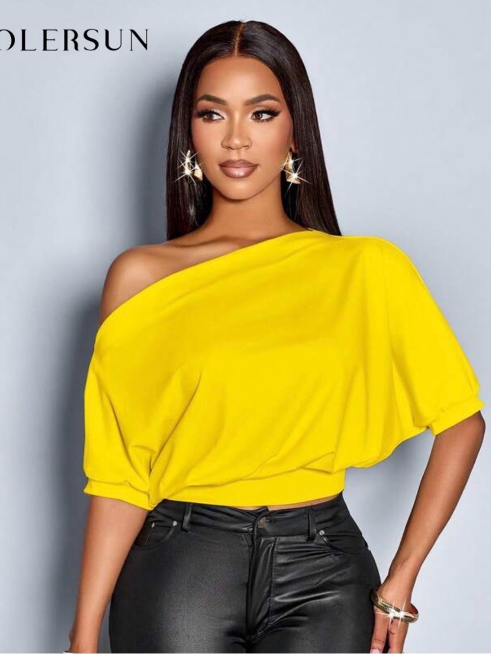 One-Shoulder Yellow Women's Top